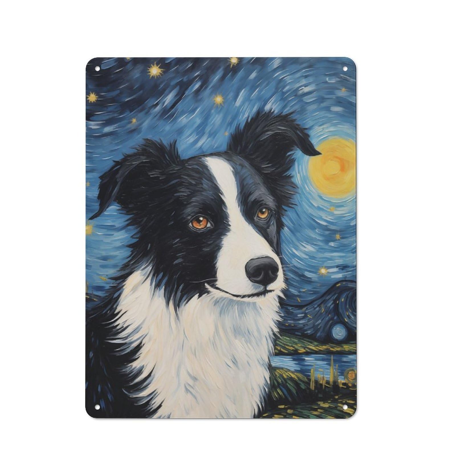 Junmoney Border Collie Dog For Café Or Restaurant, Vintage Tin Wall Plaque 40X30cm, New Home Wall Decor For Café Owners And Decorators
