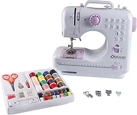 Máquina de costura portátil de 2 pontos com lâmpada e cortador de pedal - Eletrodomésticos - Kit de costura de 2 velocidades - Máquina de costura para iniciantes - Kit de costura - Acessórios de