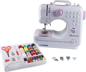 Máquina de costura portátil de 2 pontos com lâmpada e cortador de pedal - Eletrodomésticos - Kit de costura de 2 velocidades - Máquina de costura para iniciantes - Kit de costura - Acessórios de