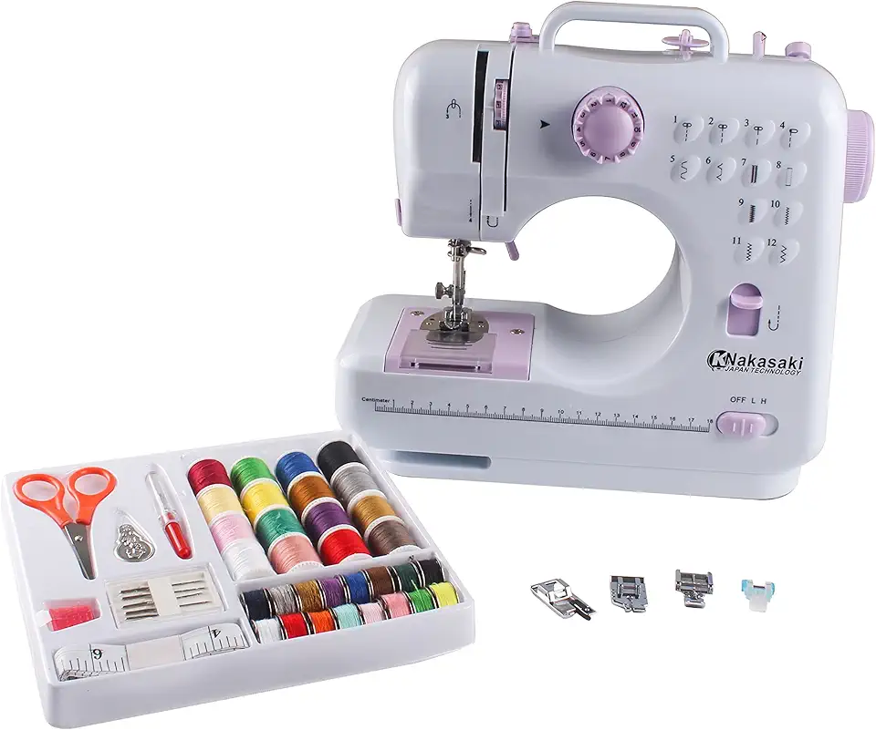 Máquina de costura portátil de 2 pontos com lâmpada e cortador de pedal - Eletrodomésticos - Kit de costura de 2 velocidades - Máquina de costura para iniciantes - Kit de costura - Acessórios de