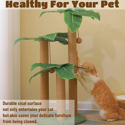 Miniatura 4 de Fhiny Poste rascador para gatos de 35.4 pulgadas de alto, rascador de gatos con 3 postes rascadores para adultos, juguete de bola colgante de árbol,