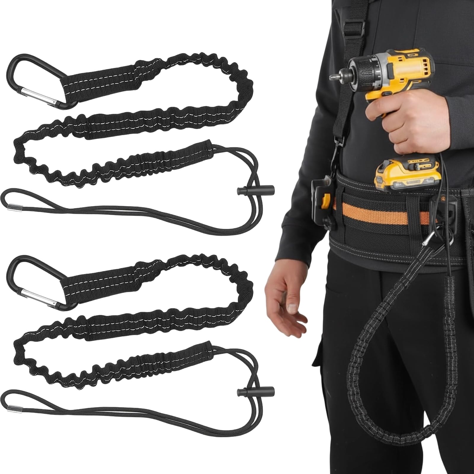 2 Pack Tool Lanyards, Safety Lanyard for Working at Height, 90cm-130cm Stretch Weight Limit 10KG, Tool Tether with Adjustable Loop, Durable Construction for Electricians and Outdoor Enthusiasts