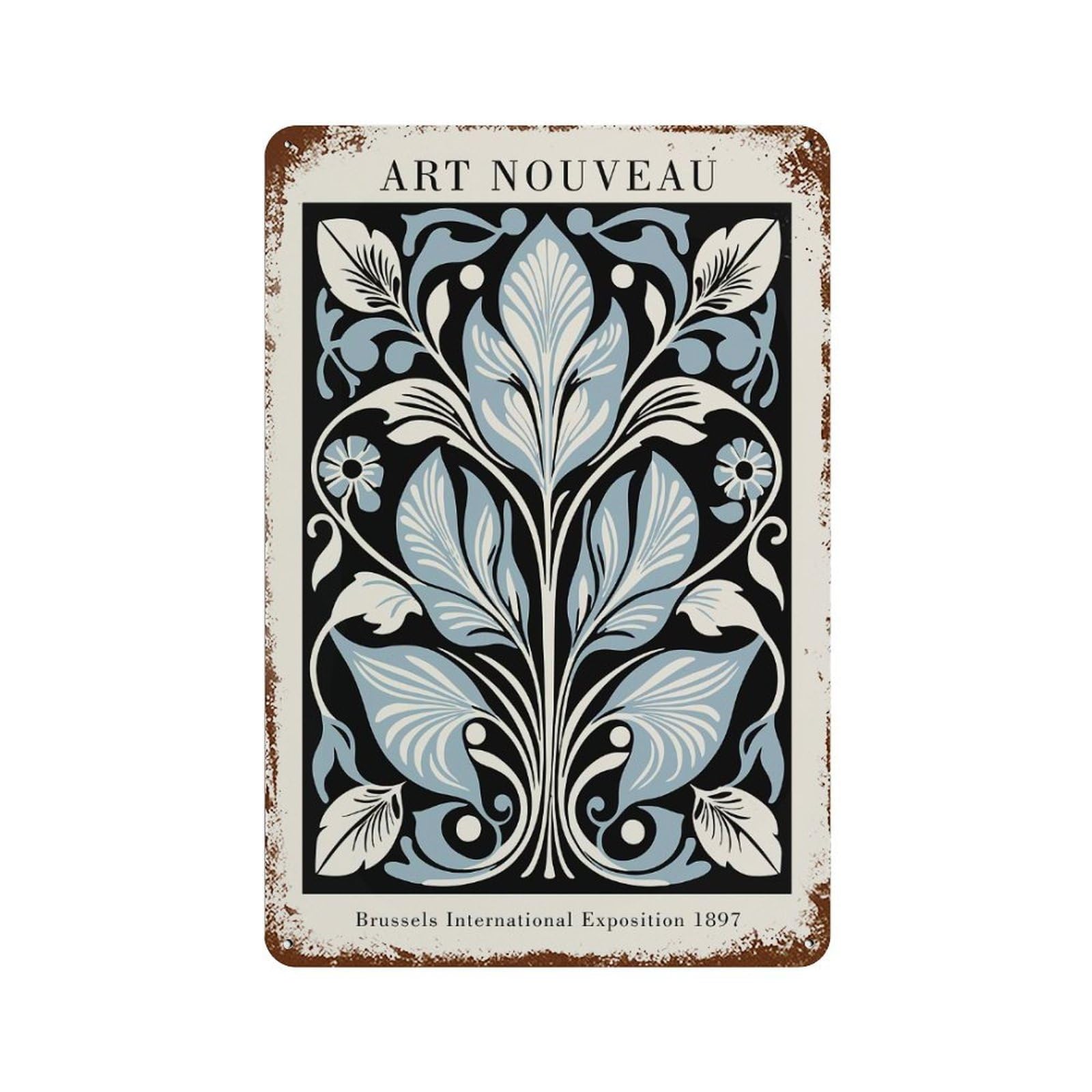 Art Nouveau Botanical Art Distressed Metal Wall Sign 11.8"x7.9", Rustic Home Decor for Living Room, Hallway And Home Decor