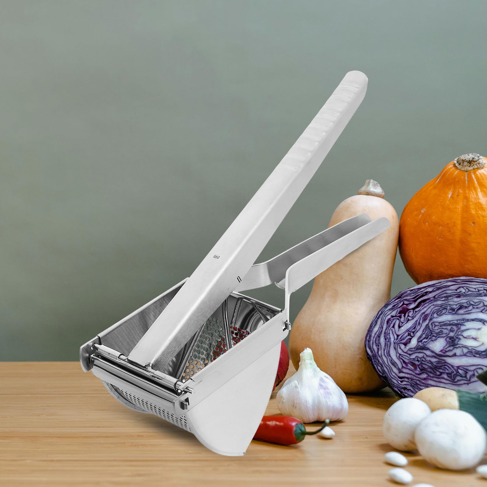 Schiacciapatate in Acciaio Inossidabile Argento, Pressa Patate Manuale Compatta e Portatile per Cucina Domestica e Picnic All'aperto, Facile da Usare