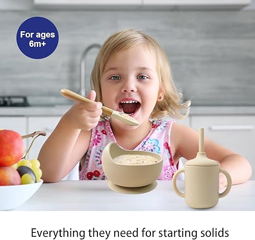 Miniatura 2 de Juego de alimentación de silicona para bebés, 14 piezas, suministros de destete para bebés, cucharas de bebé, cuenco de succión con plato dividido,