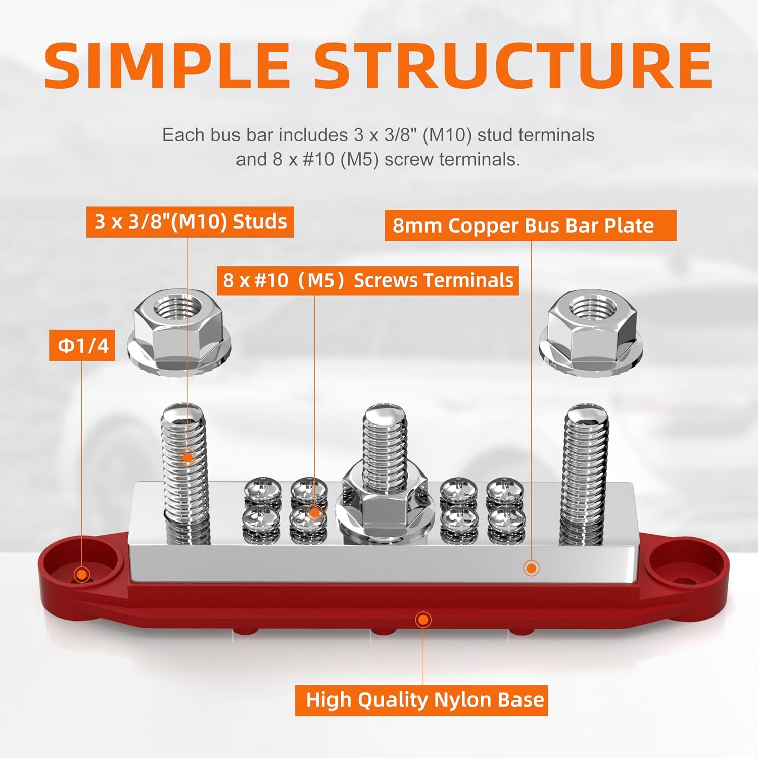 Joinfworld Power Distribution Block 400A Bus Bar 12V 48V with 3 x 3/8"(M10) Studs 12 Volt Automotive Marine DC Battery Busbar Terminal Block with Cover - Negative&Positive