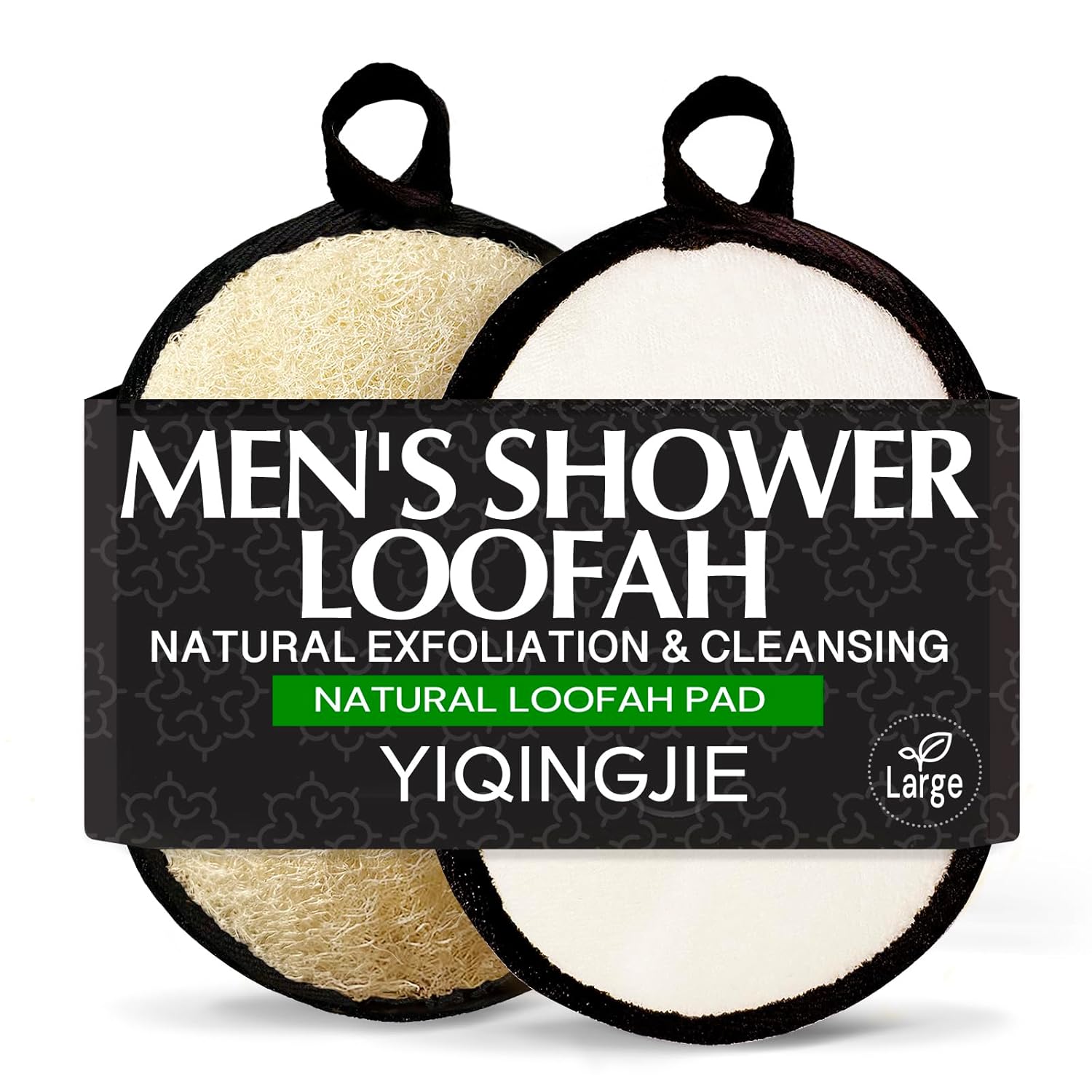 YIQINGJIE Natural Shower Loofah Sponge Exfoliating Body Scrubber，Natural Organic Beauty Exfoliating Loofah for Men and Women, Suitable for Cleansing Face Scrubber and Body Bath,Large Black(2 Pack)