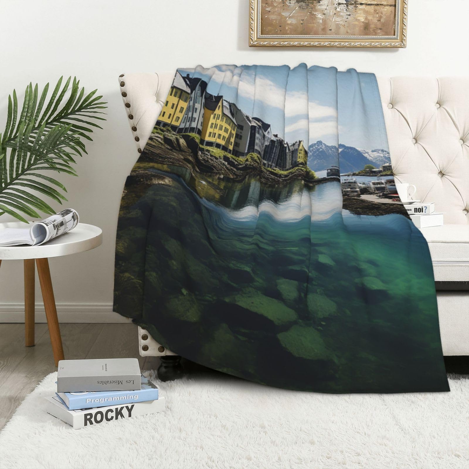 Couverture flanelle réversible motif mer de qualité supérieure