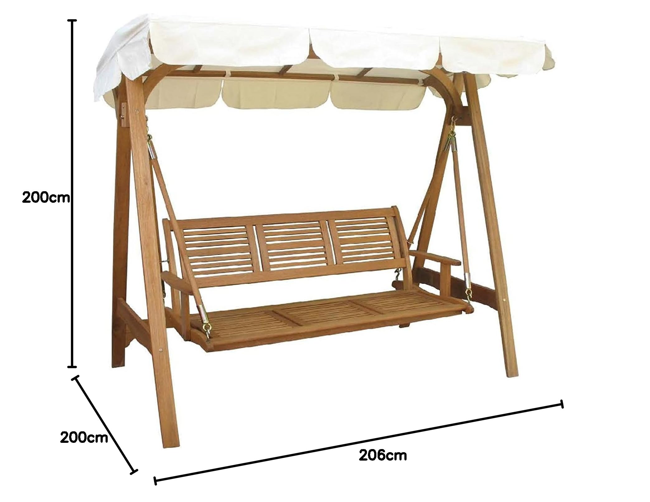 Dondolo 3posti legno di acacia tettuccio bianco arredo esterno giardino AC805055