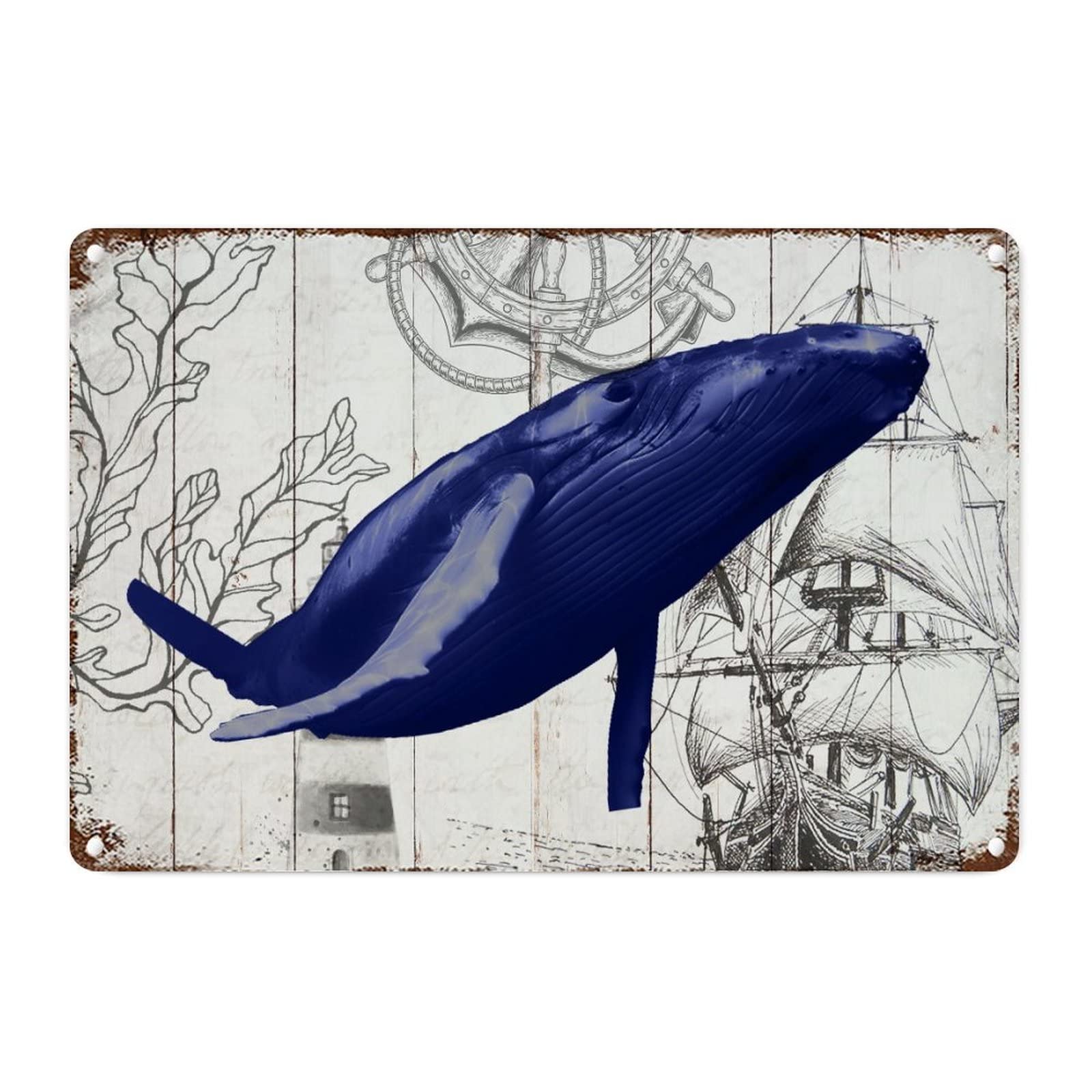 Décoration murale métal tortue de mer et baleine rustique vintage pour chambre et séjour