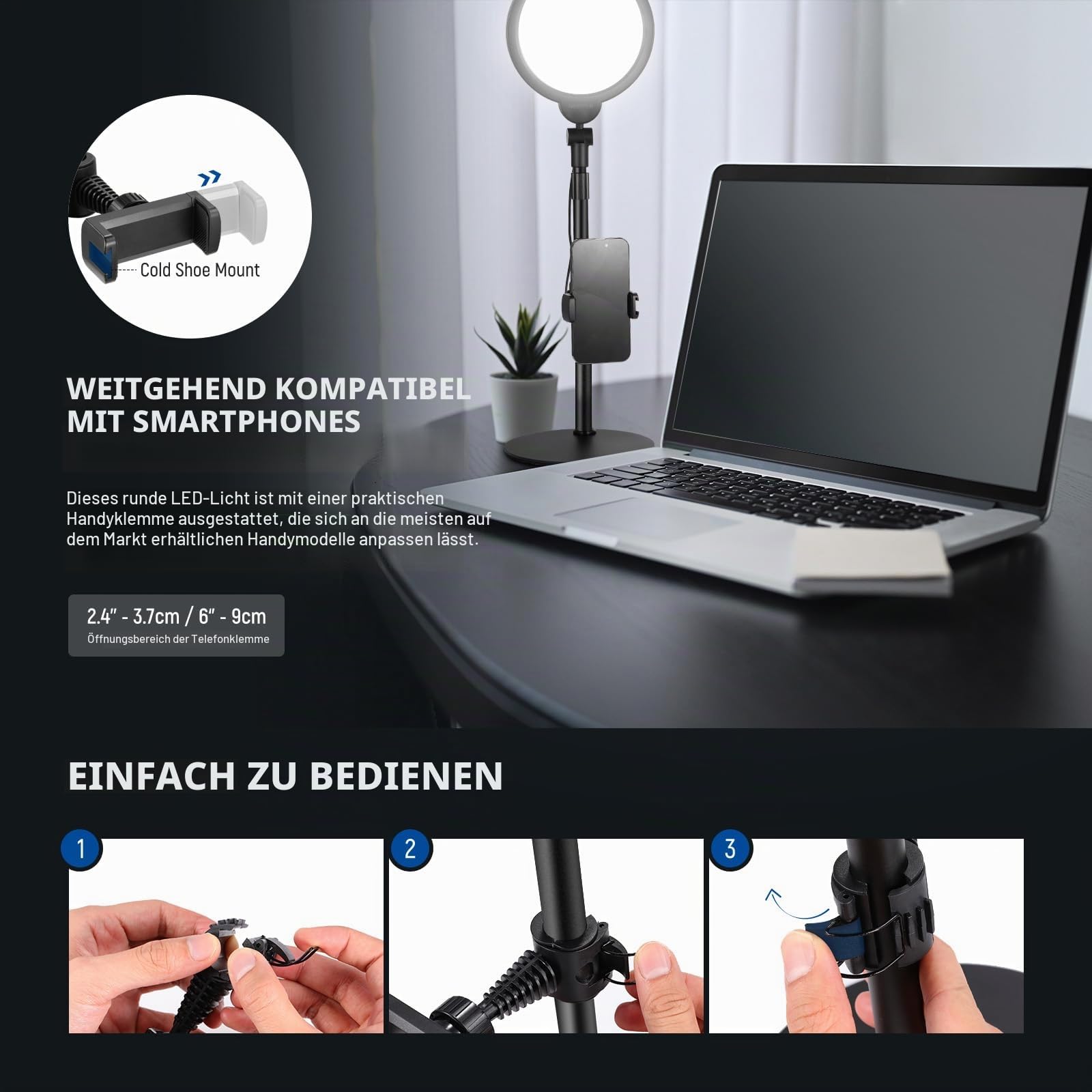 NEEWER Basics 2er Pack 7" Tischringleuchten für Videoaufnahmen, 10W dimmbare Vollbild Schlüsselbeleuchtung mit Tischständern und Handyhaltern für iPhone, Computer, Laptop, Vlogging, Streaming, R06