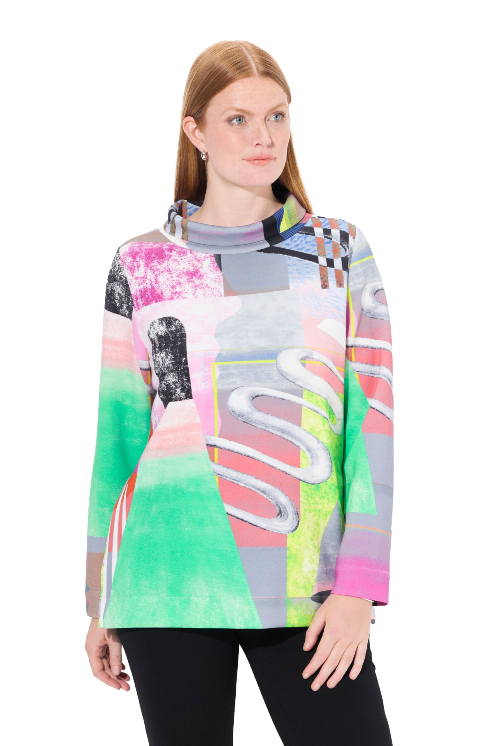 Ulla Popken Damen große Größen Übergrößen Plus Size Sweatshirt, Patchdesign, Stehkragen, Langarm, Modalmix 834131