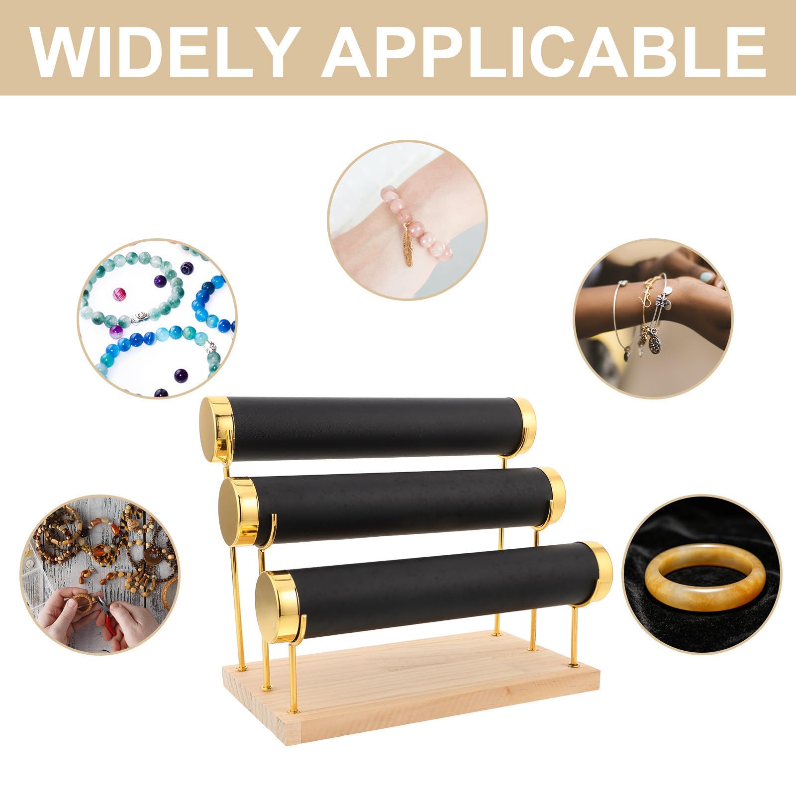 ibasenice Portaorologi e Bracciali a 3 Livelli in Metallo e Legno con Base Stabile, Design Smontabile per Organizzare Accessori e Orologi su Piani di Lavoro