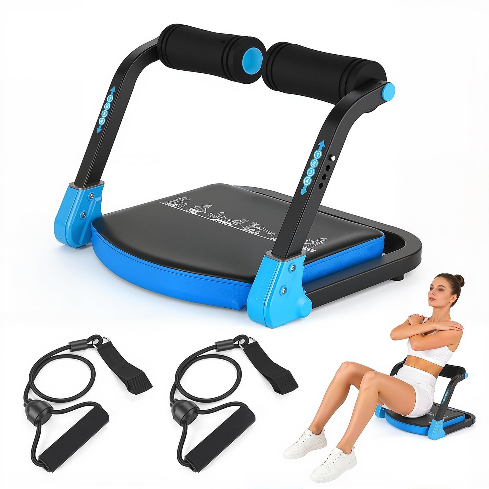 Bauchtrainer für Zuhause 4 Widerstandsstufen – Ganzkörper Core-Trainer für Zuhause, 150 kg belastbar, tragbares Fitnessgerät für Sit-ups, Arme & Beine