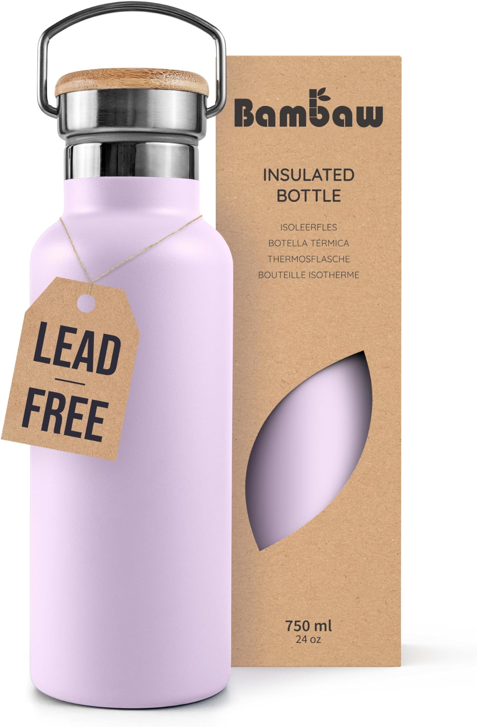 Insulated Water Bottle 750ml, Water Bottle Stainless Steel 750ml Insulated, Leak-Proof & Lightweight, Reusable, Double-Walled & Great for Travel or Office (Lavander Haze)