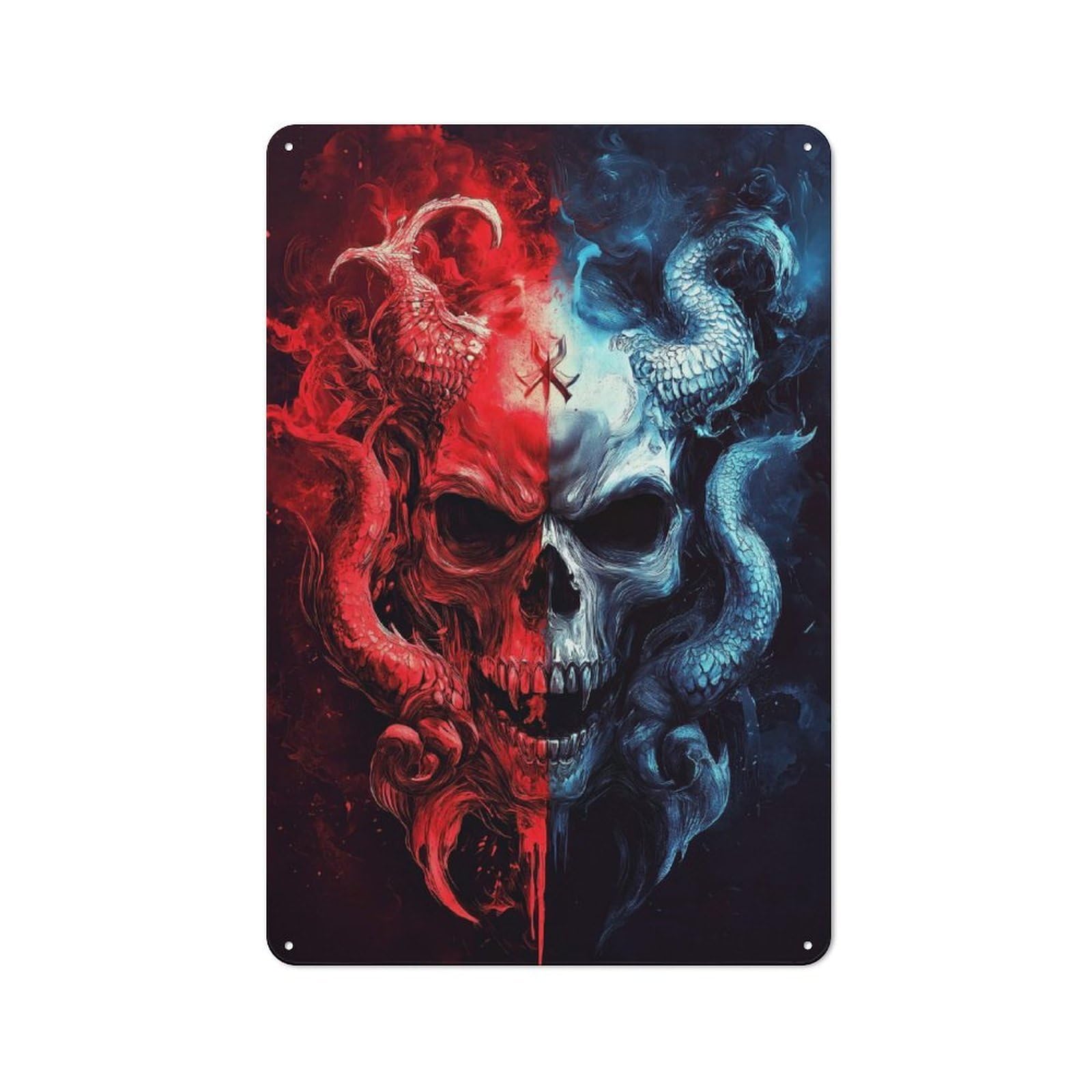 Junmoney Fire And Ice Skull Tin Wall Plaque 30X20cm With For Home Office Or Studio, For Home Office Decor Fans