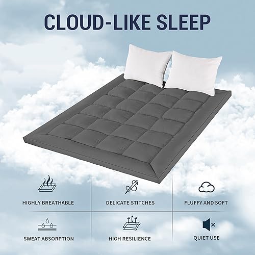 Miniatura 7 de NEXHOME PRO Cubrecolchón tamaño King, extra grueso, refrescante, con bandas elásticas, relleno alternativo de plumón orgánico para aliviar el dolor