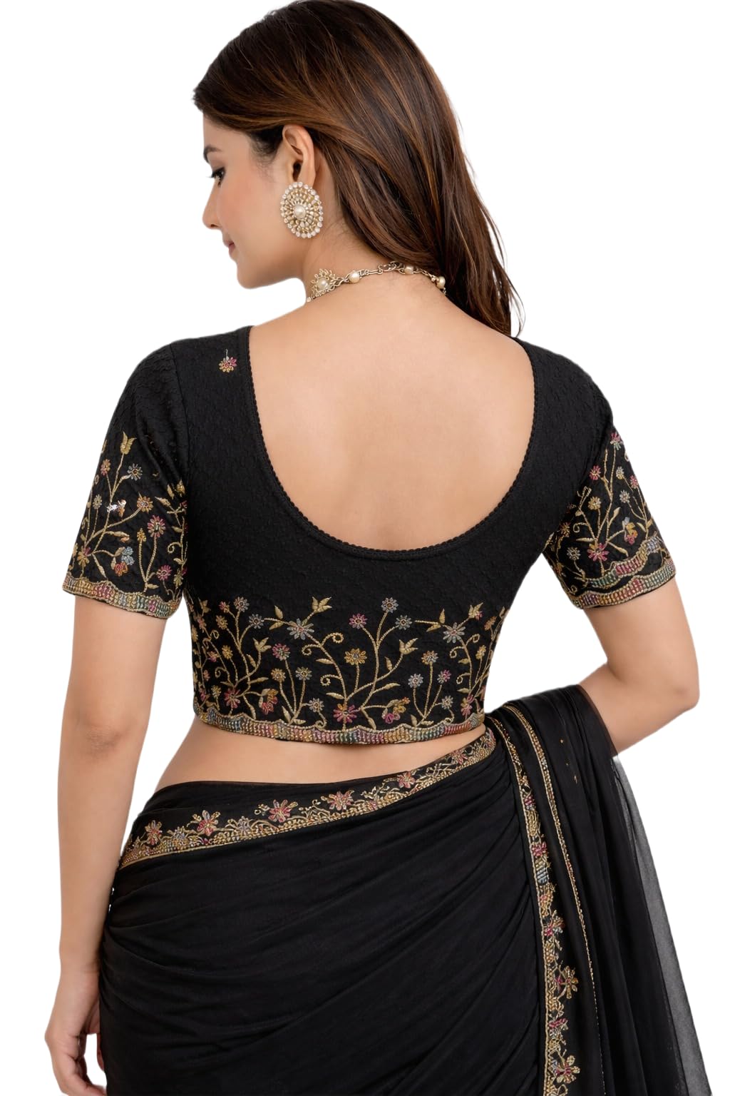 Elegant Designer Floral Embroidery Saree Blouse for Women | Stylish Back Pattern| Perfect for Wedding-image-26