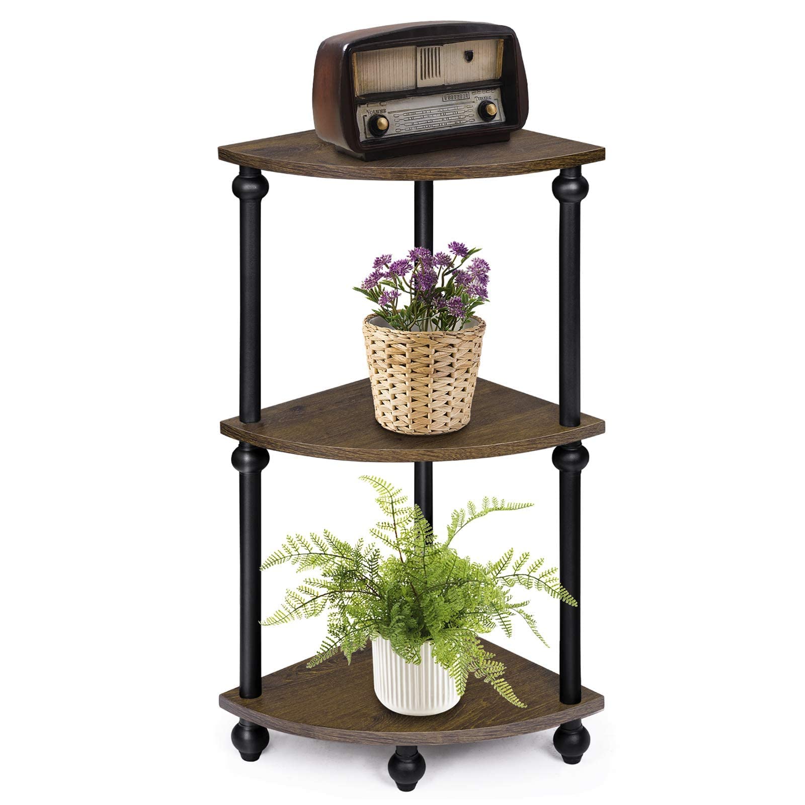SRIWATANA Vintage Corner Table Shelf, 3Tier Corner Bookcase, Plant