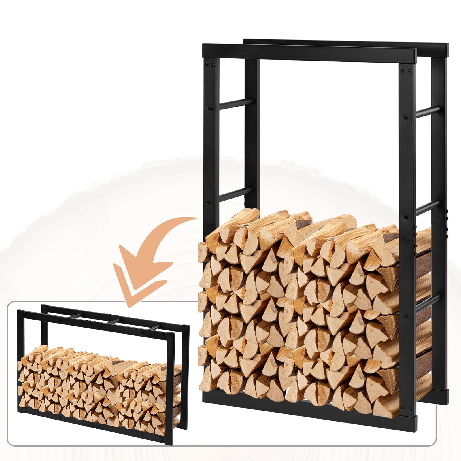 Laneetal Soporte para Leña, 60x25x100 cm, Estante para Leña de Chimenea, Leñero Interior y Exterior de Metal, Estanteria de Almacenamiento de Madera, Negro