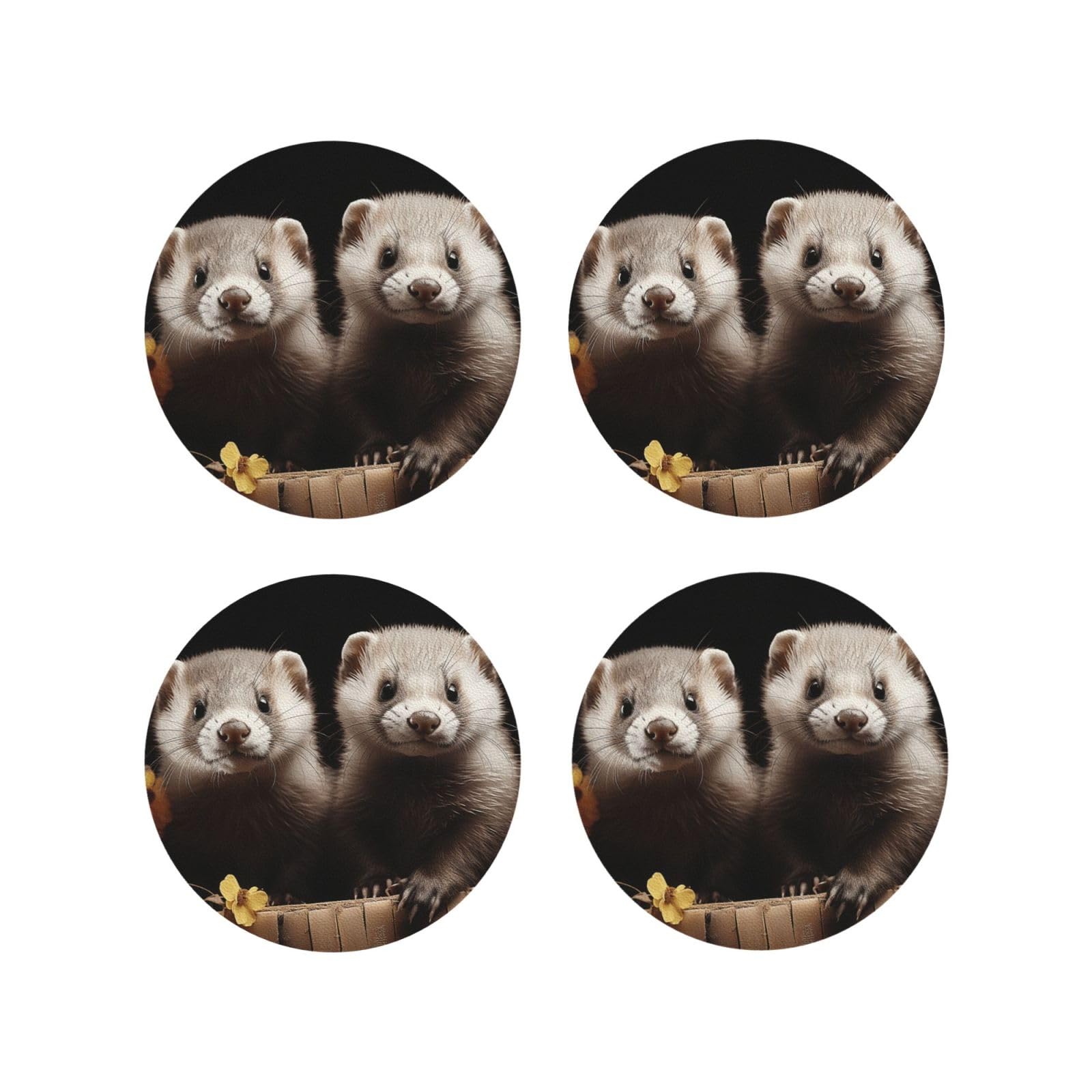 4pcs Drink Coasters for Tabletop Protection, 4" Leather Coasters for Drinks, Ferrets Cup Coasters for Coffee Table Decor, Non-Slip Drinking Cup Mat for Hot Or Cold Drink