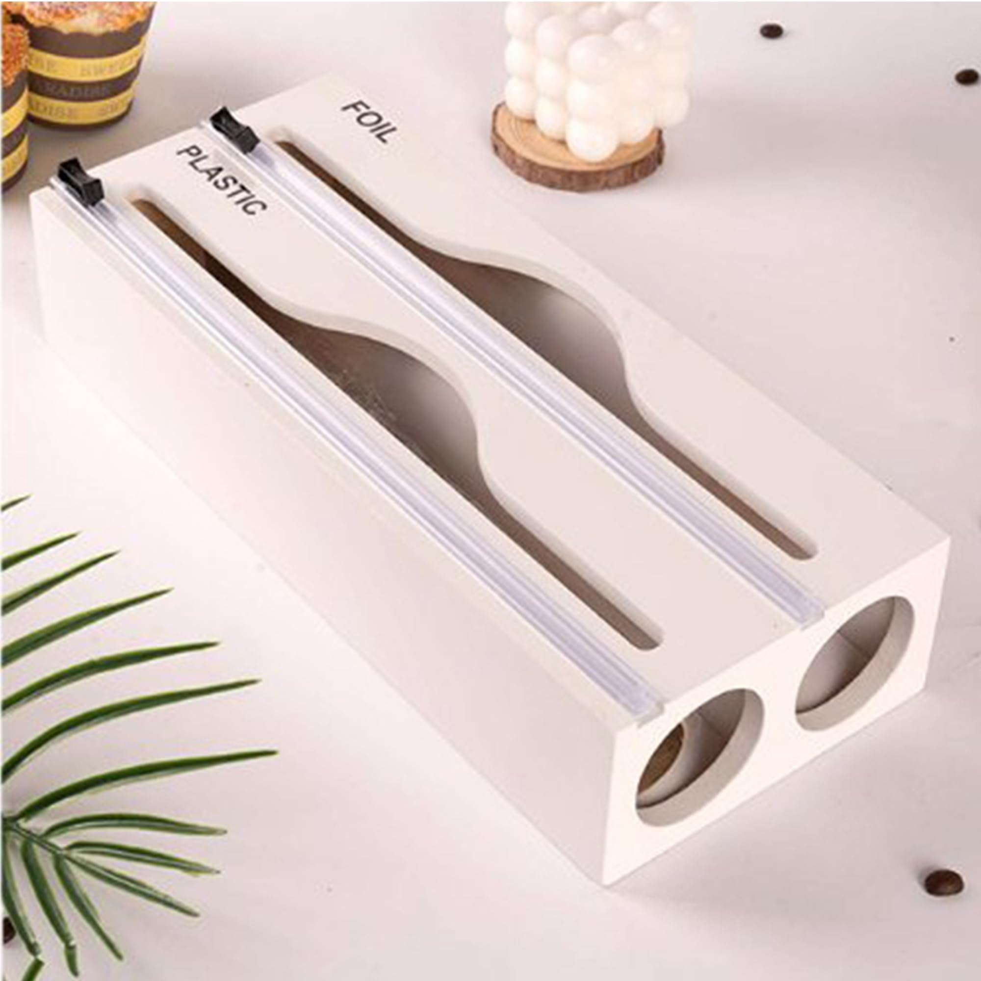 SUQ Wrap Dispenser-Cutter, napełniany dozownik folii cling, przyssawka do cięcia folii plastikowej Żywność Przezroczysta folia i folia do kuchni, restauracja (Dwuwarstwowy biały)