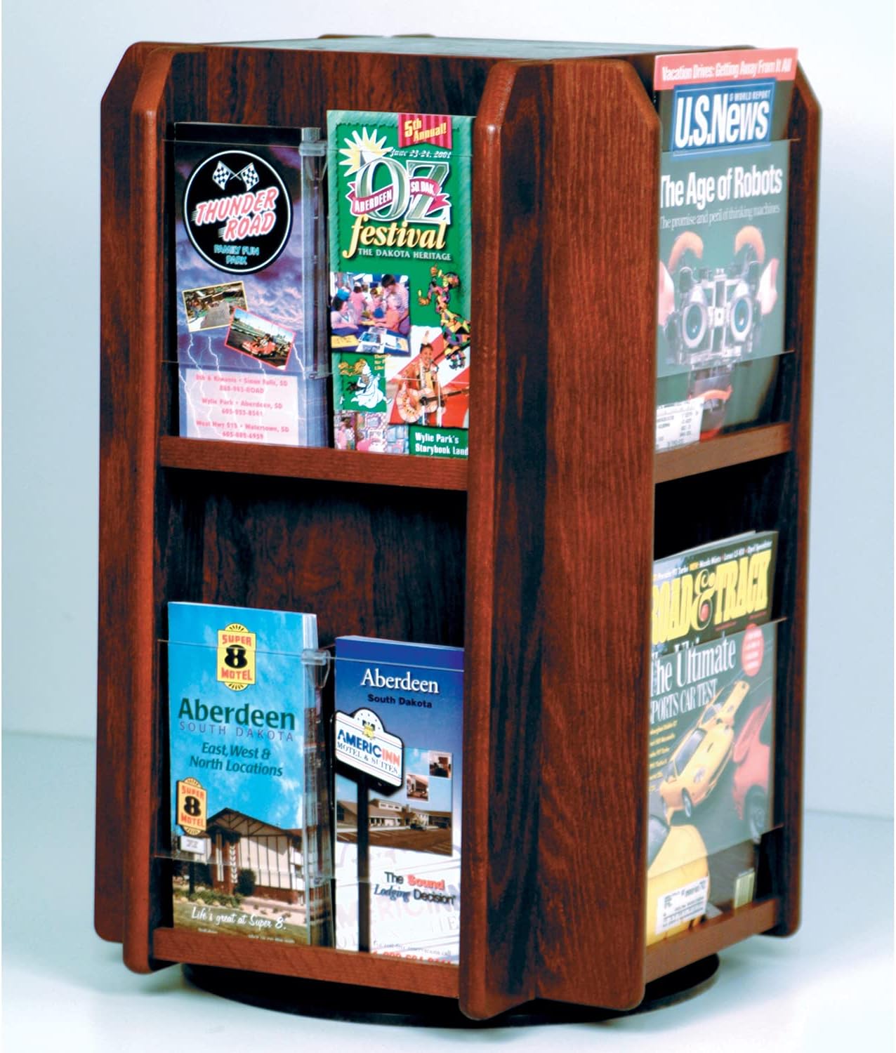 Wooden Mallet LM8-TTMH Divulge Mahogany Spinning Counter Display with 8 Magazine/16 Brochure Pockets & Brochure Inserts