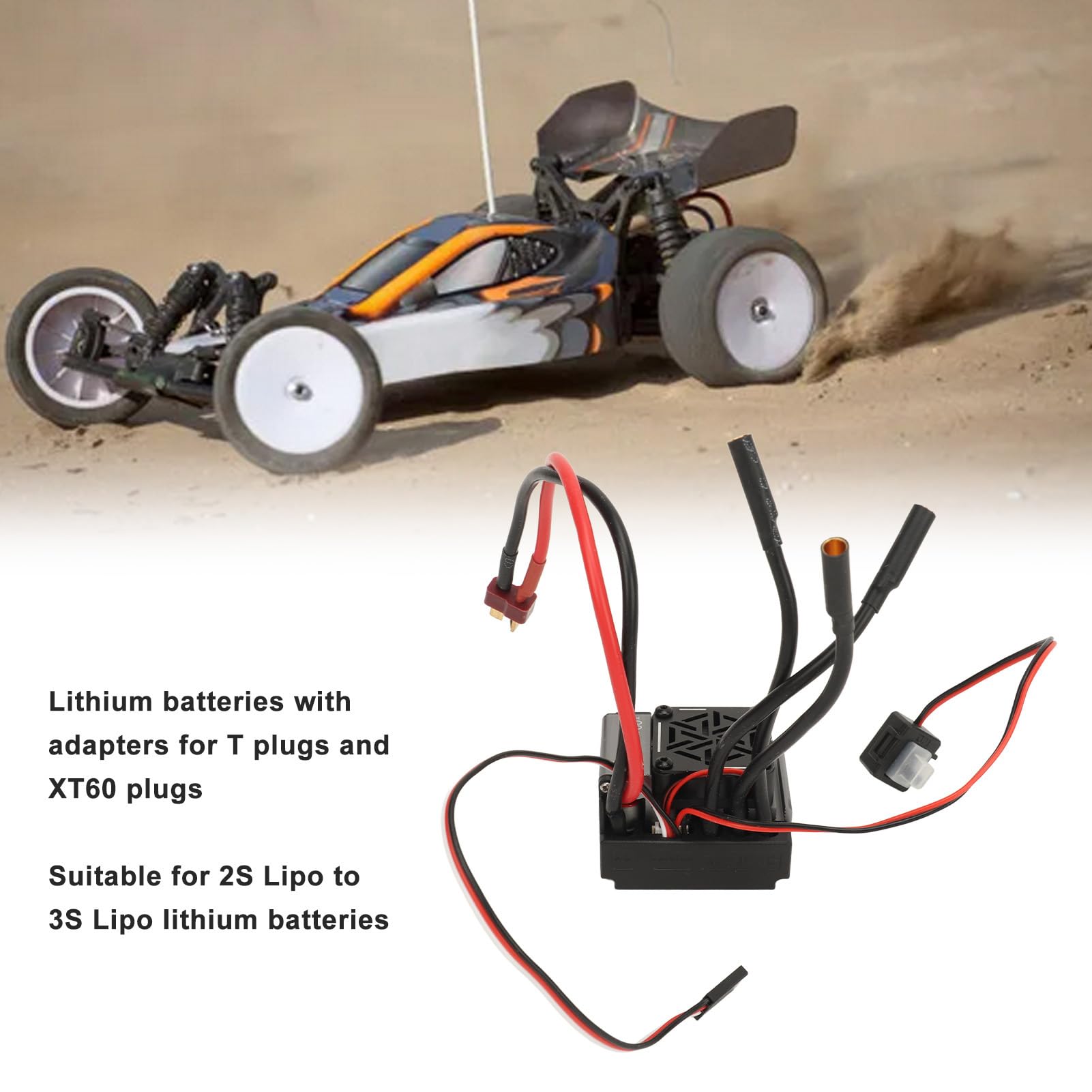 60A RC Brushed ESC – 6V 2A – Mit T-Stecker – Für Traxxas, HSP & 1/10 RC-Cars – Rot – Inkl. Kühlkörper, Überhitzungsschutz
