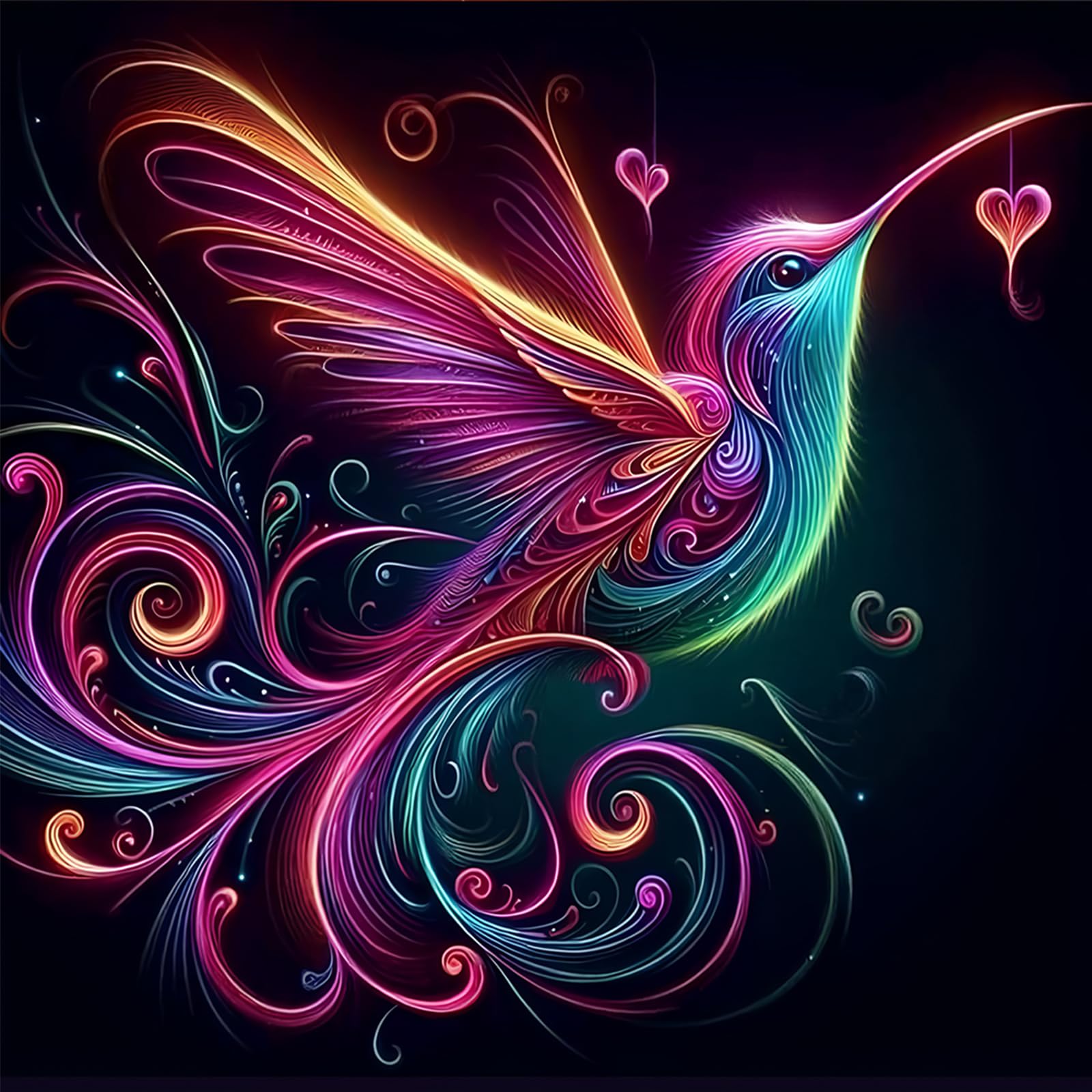 POETRYDRAW Neon Hummingbird 5D Round Drill Diamond Art Kit for Adults & Beginners, Home Wall Decor, 15.75x15.75in (Hummingbird)