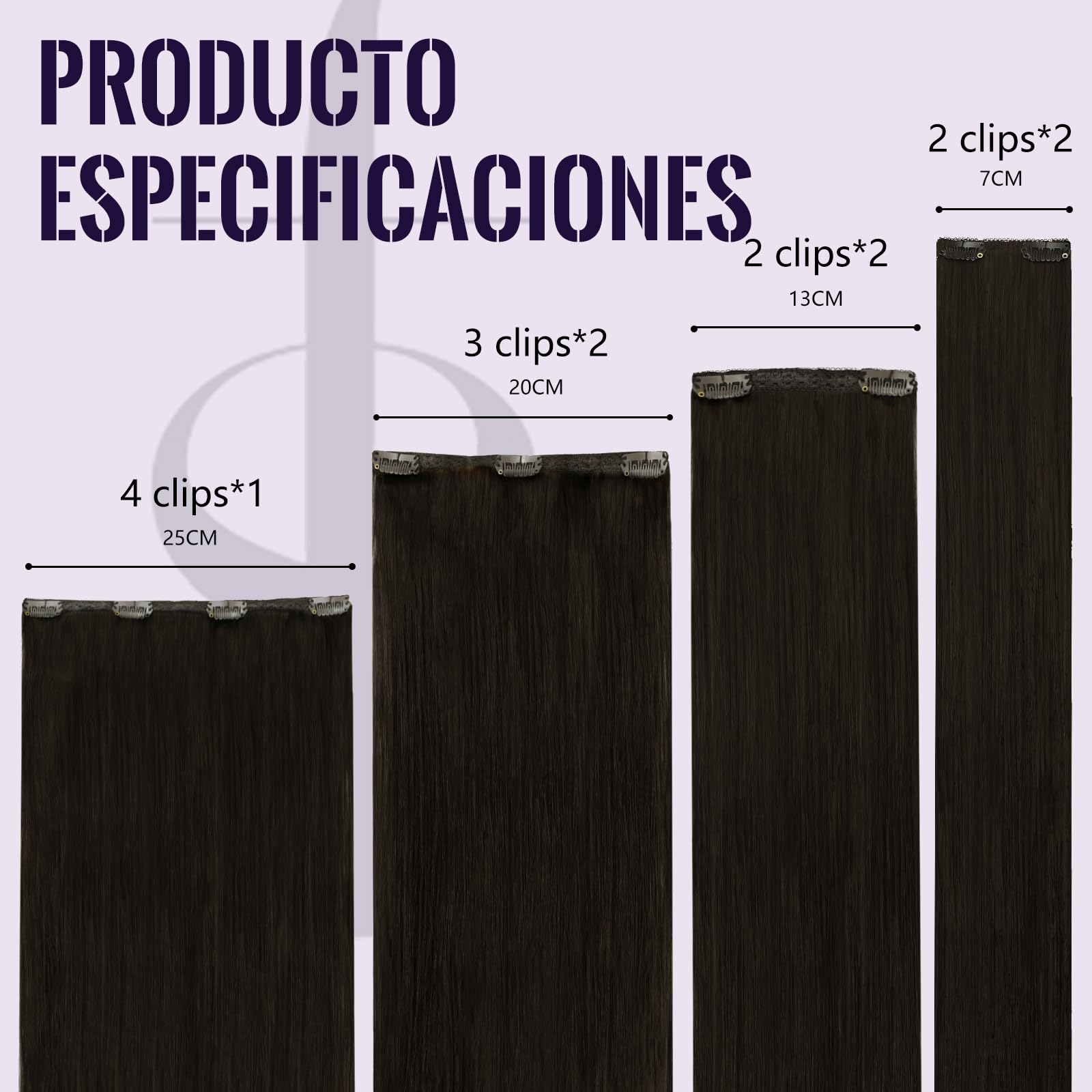 Fshine Extensiones Clip Pelo Natural 14 Pulgadas 35CM 120g Remy Extensiones Marrón Oscuro Extensiones de Cabello Humano 7 Piezas Cabello Clip con Extensiones de Pelo Natural Color 2