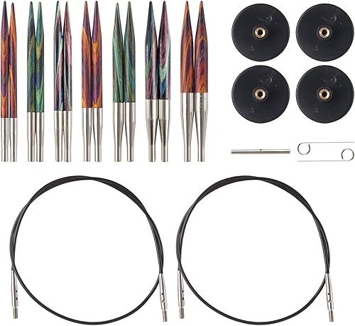 Knit Picks Opciones Juego de agujas de tejer de madera intercambiables de punta corta de 2-34" (mosaico)