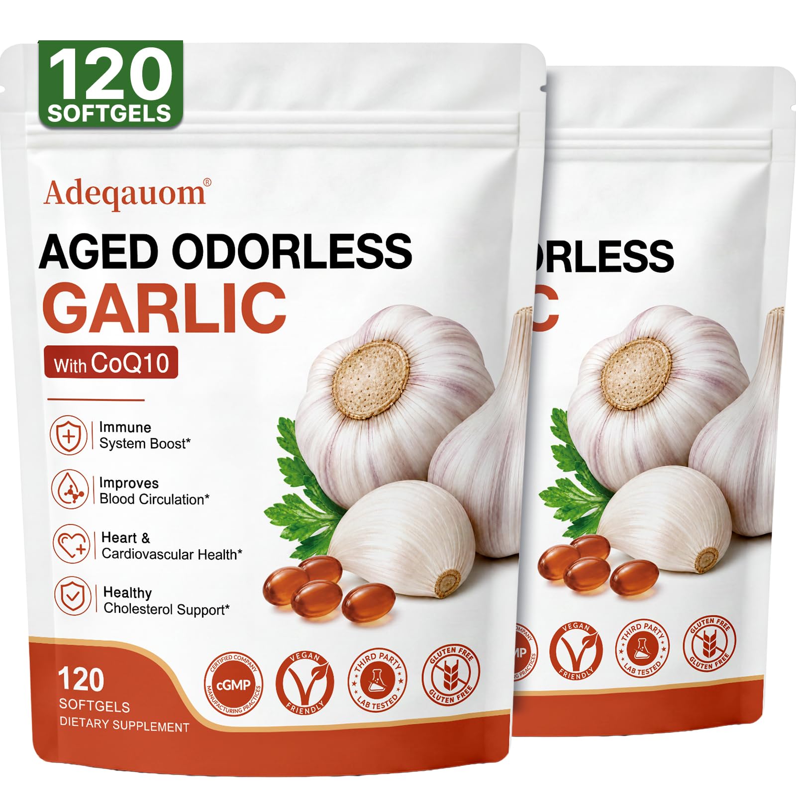 Aged Garlic Extract Softgels 1200 mg Odorless with CoQ10 Ubiquinol & Vitamin K2, 2 Years Aged Matured – Standardized for S-Allyl Cysteine | Heart & Immune Antioxidant Supplements, 120 Softgels 2 Pack 240 Count (Pack of 1)
