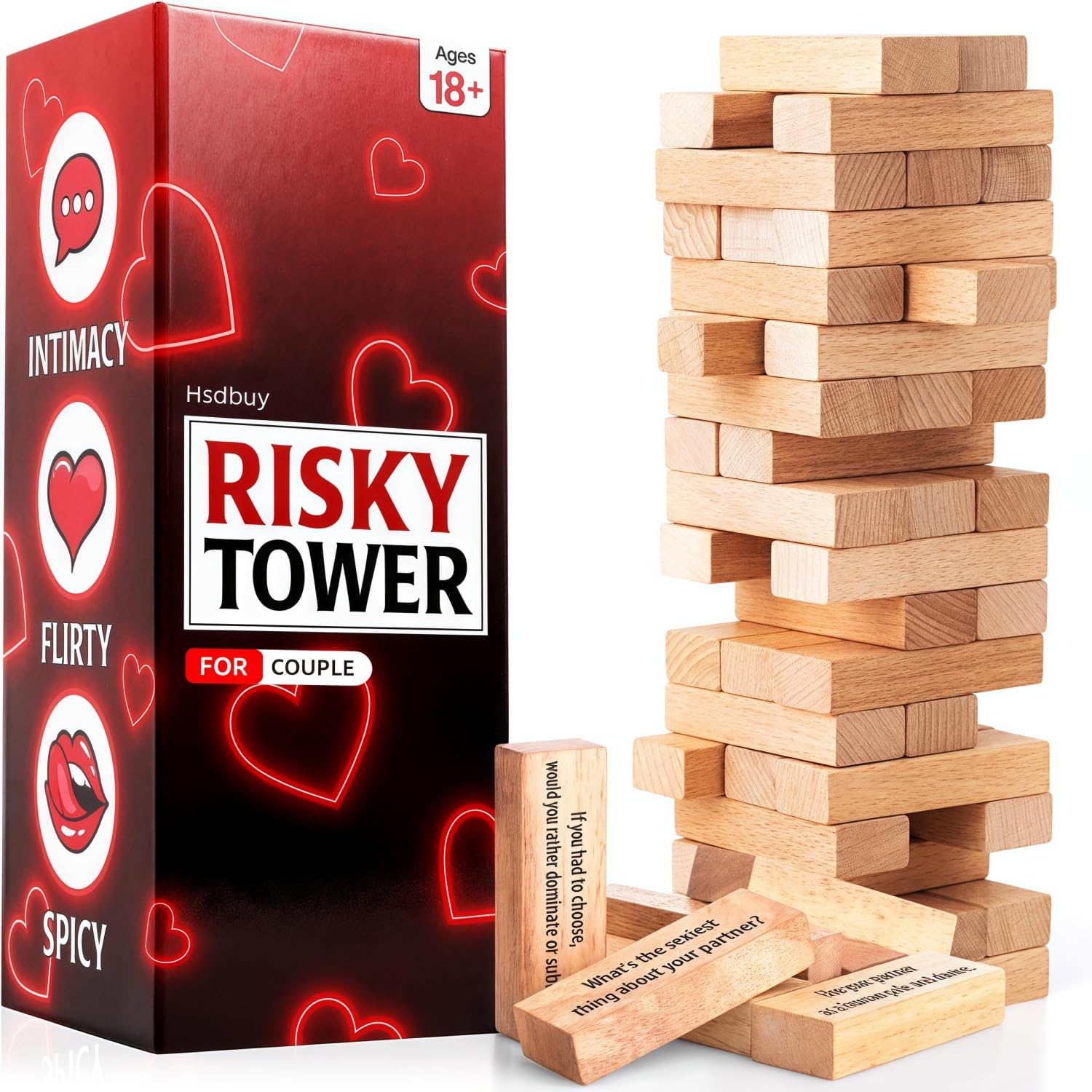 Couples games Gifts for Him Her- 54 Fun Stacking Blocks for Girlfriend, Boyfriend,Wife,Husband, Romantic Couples' Game:Talking, Flirting,Challenge for Date Night Anniversary,Wedding/Valentines gifts
