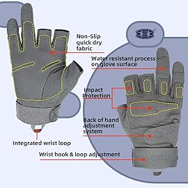 Seibertron S.O.L.A.G-T Tactical Three Fingerless Gloves - Quick Dry Non-Slip Tactical Gloves for Outdoor Activities Grey M