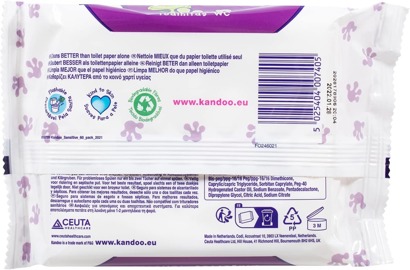 Kandoo paquete ahorro - Toallitas WC Sensibles 12 paquetes de 2x60 - Desechables, para pieles sensibles | Un total de 1440 toallitas.