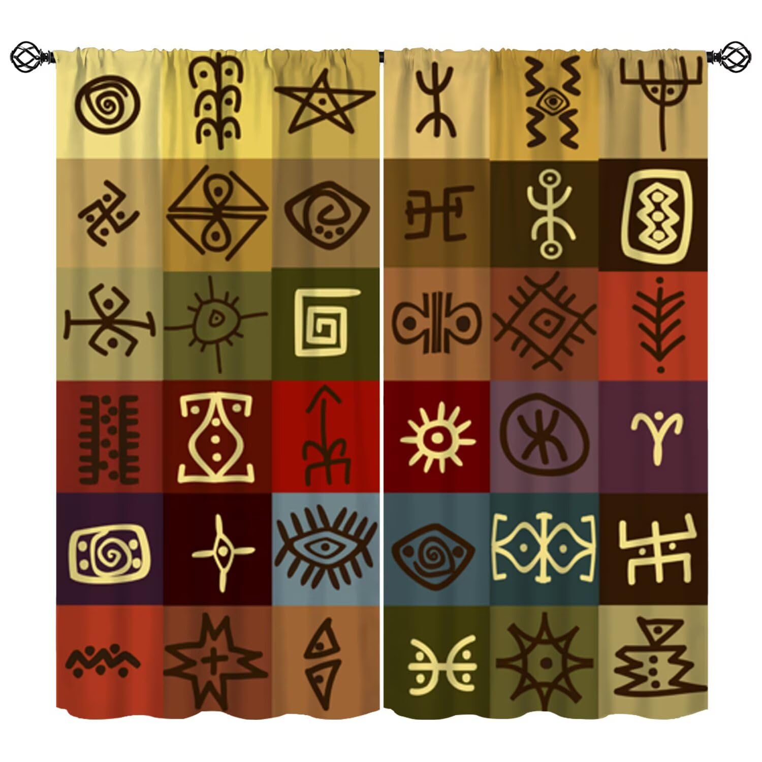 African Tribal Window Curtains, African Mud Cloth Patterned Window Treatments Vintage Abstract Geometric Ethnic Traditional Elements Curtains for Bedroom Living Room Home W63xL72in