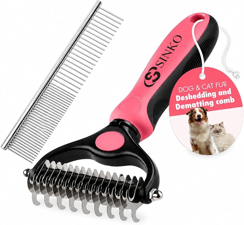 Pente Desembaraçador Dupla Face para Cães e Gatos SINKO com Dentes de Aço Inoxidável – Rosa