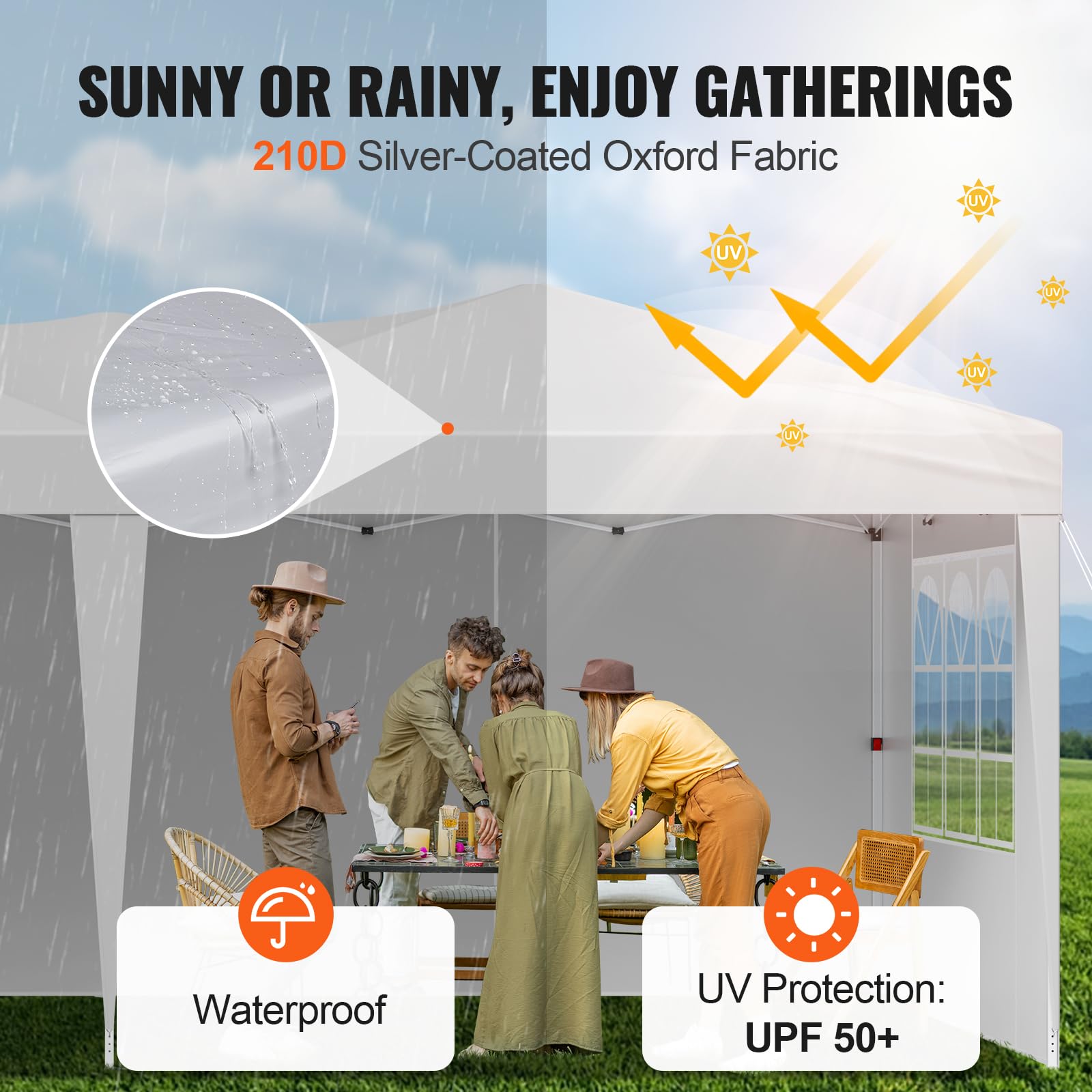 VEVOR Gazebo Pieghevole da Esterno 5,9 x 2,96 x 2,65 m, Tendone da Giardino con Pareti Laterali Finestre Ventilate, Altezza Regolabile in 3 Livelli, Tenda Protezione Solare per Eventi all'Aperto