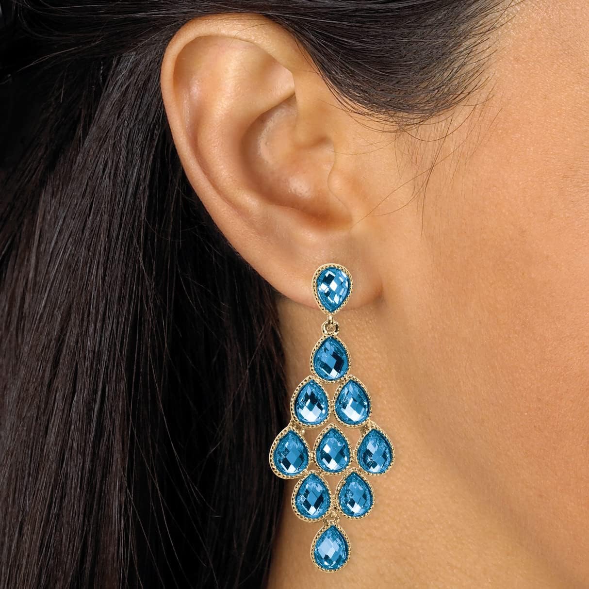PalmBeach Goldtone Pear Cut Simulated Birthstone Chandelier Earrings (57x25mm) Month 3
