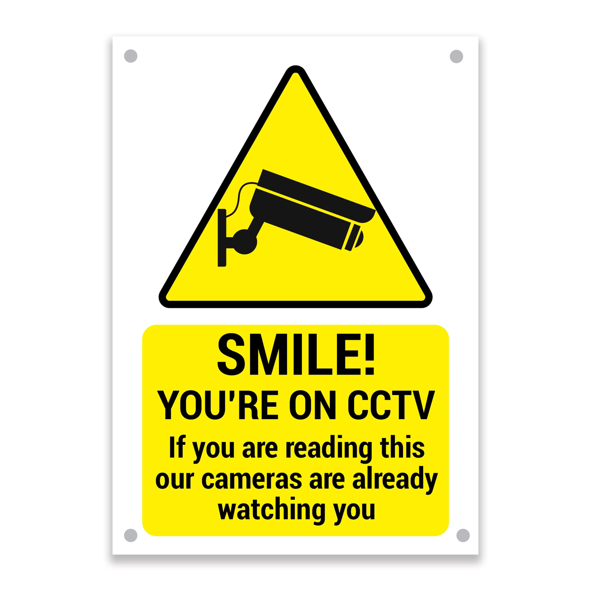 LP Lifestyle Smile You’re on CCTV Warning Sign – Weatherproof Rust-Free PVC Security Notice, Durable Waterproof Outdoor Sign with Camera Symbol A5 A4 A3 Portrait No.010 (A4 (210mm x 297mm) – Holes)