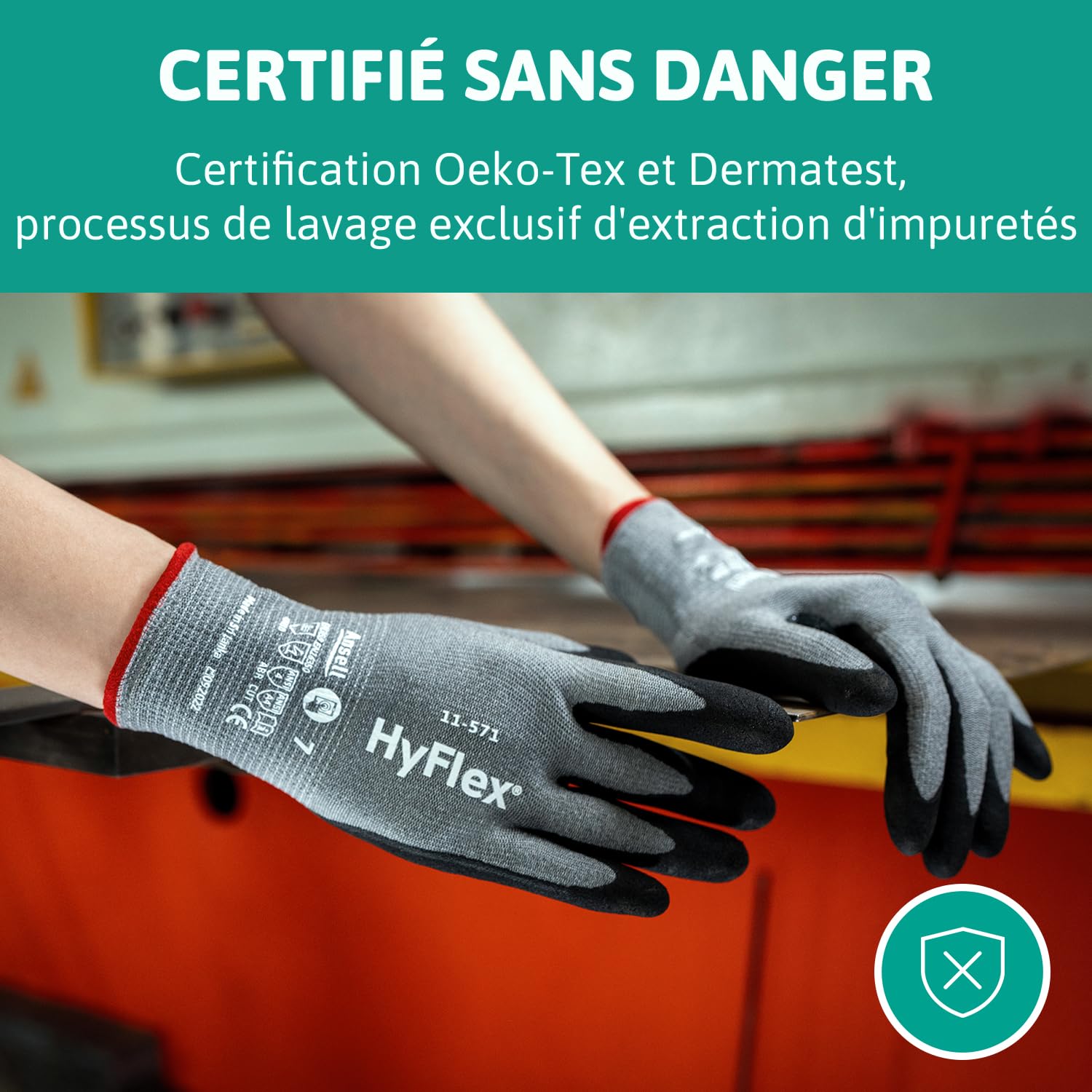 Ansell HyFlex 11-571 Gants Anti-Coupures, Enduction Nitrile Résistante à l'Abrasion, Gants de Travail Professionnels Haute Protection, Homme Femme, Gris, Taille L (12 Paires)