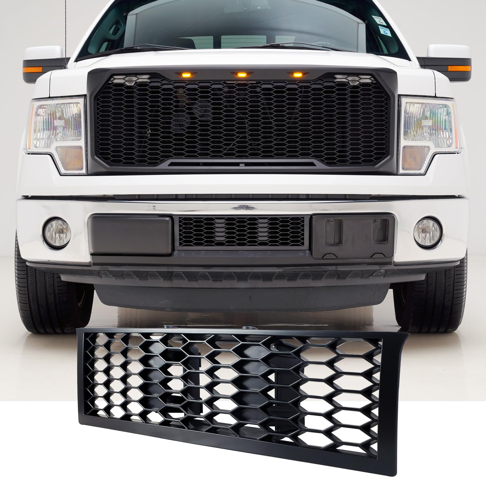 front bumper mesh grille compatible with ford f150 2009-2014 lower center bumper grill abs grilles matte black