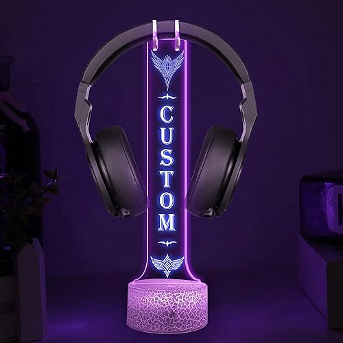 NAZENTI Soporte LED personalizado para auriculares con nombre, soporte para auriculares iluminado, escritorio de juegos personalizado para
