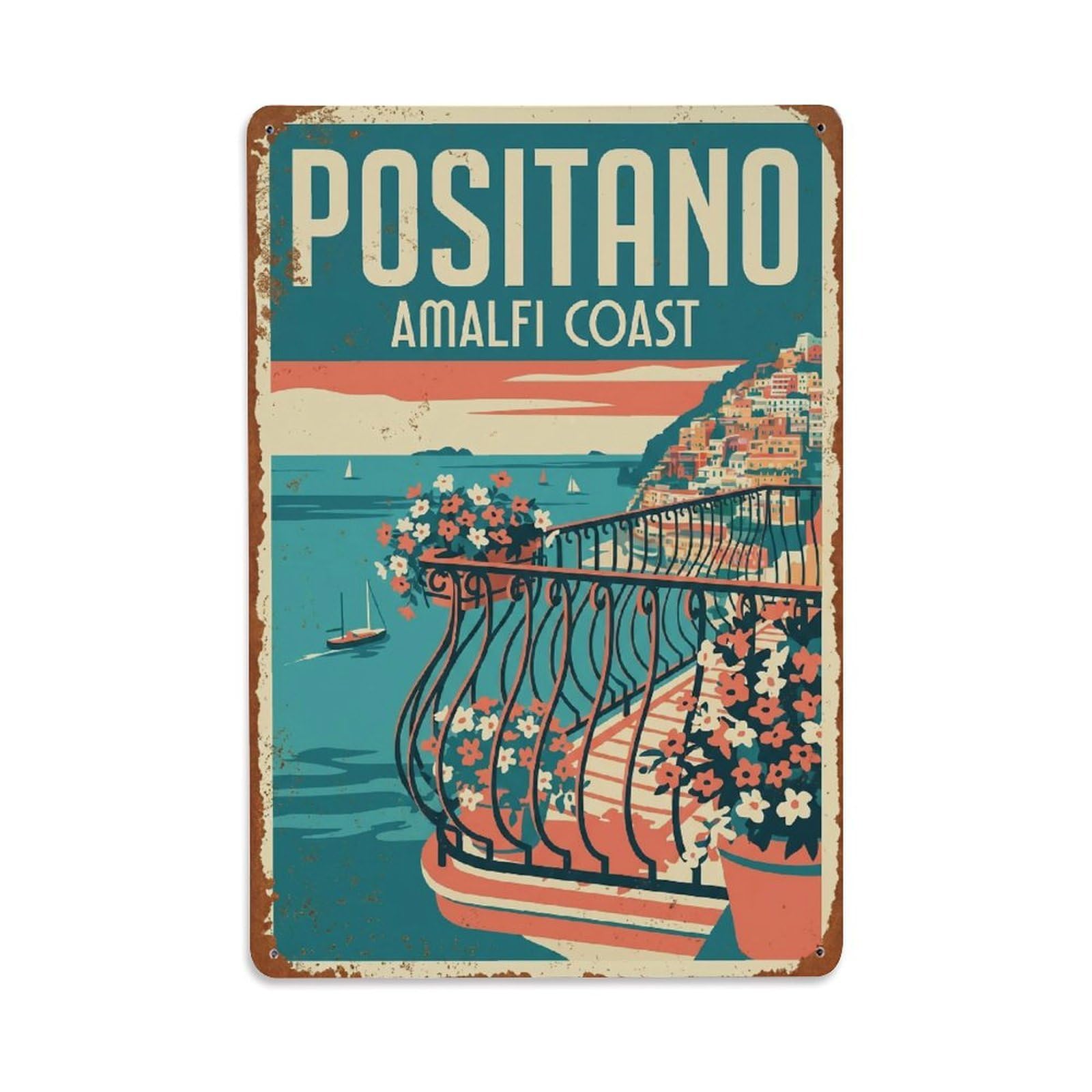 Vintage Travel Positano Italy Landmark Metal Tin Sign