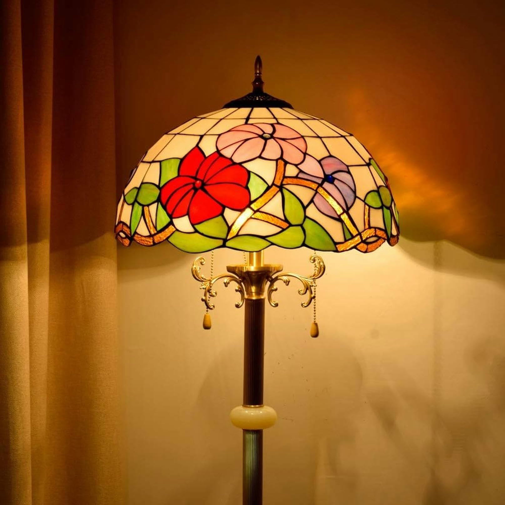 Stojąca Lampa Do Czytania Tiffany 16 Cali,Styl Europejski,Wysokiej Jakości,Lampa Morning Glory,Czysta Miedź,Pionowa Lampa Do Czytania,Do Gabinetu,Salonu,Sypialni