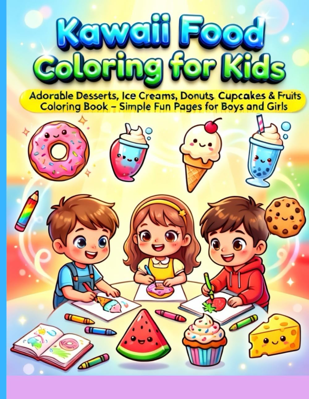 Kawaii Food Coloring for Kids: Adorable Desserts, Ice Creams, Donuts, Cupcakes & Fruits Coloring Book – Simple Fun Pages for Boys and Girls
