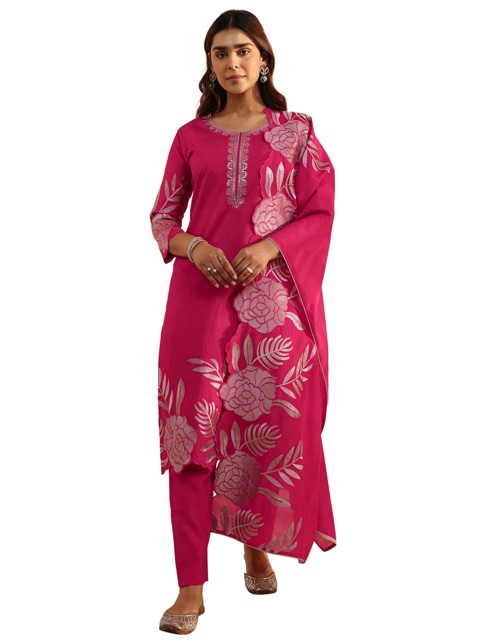 libas Embroidered Silk Blend Straight Kurta With Trouser and Dupatta-picture-31