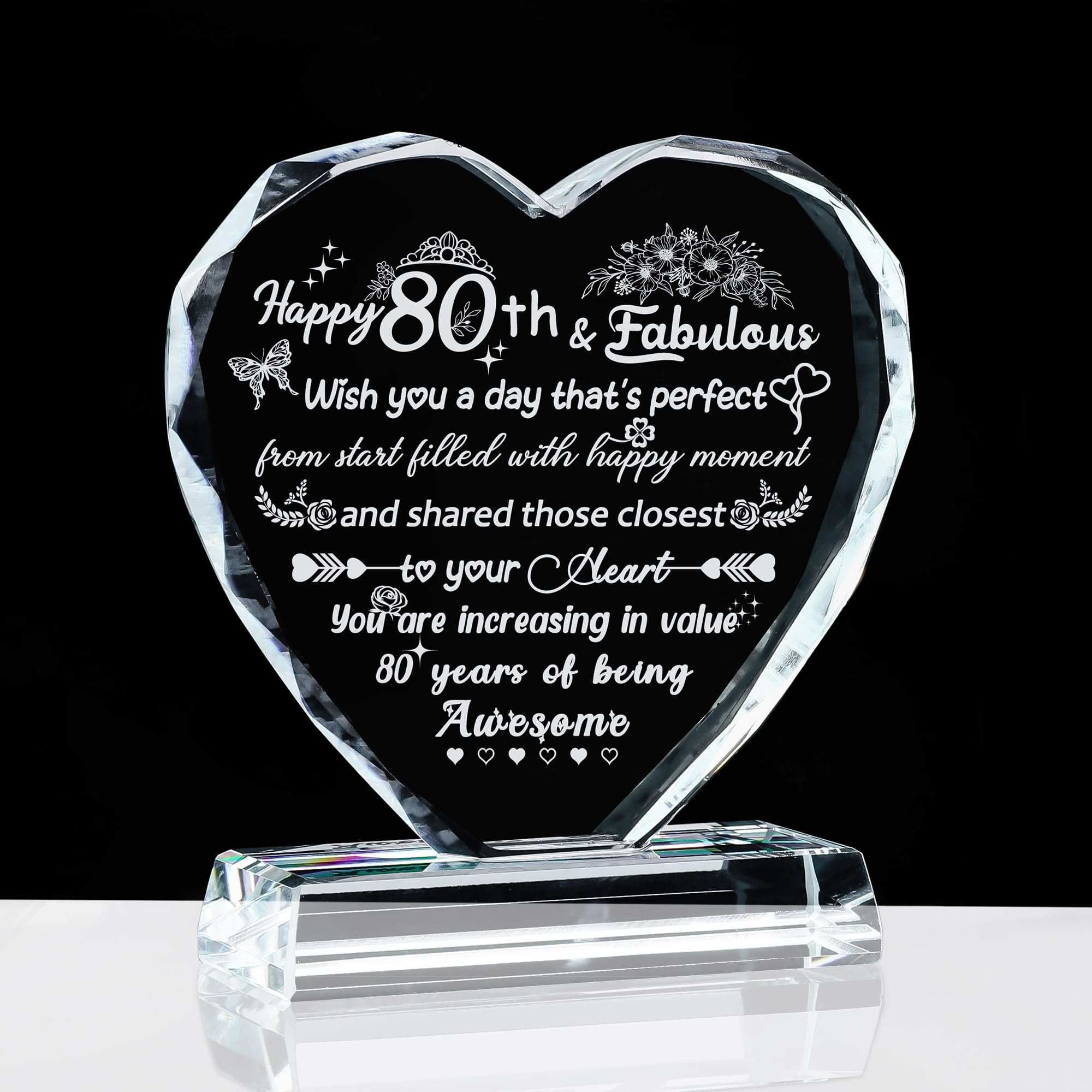 80th Birthday Gifts for Women, Happy 80 Years Old Gifts Ideas for Female  Grandma, Glass Love Heart Engraved Keepsake Presents for Her Wife