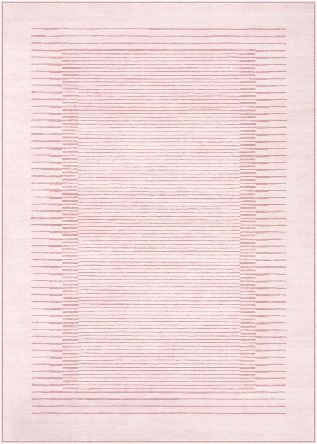 Wonnitar Washable Striped Living Room Area Rug 5x7, Non-Slip Berber Stripe Pink Area Rugs for Bedroom Girls, Low Pile Soft Large Throw Carpet for Kids Nursery Room (Pink,5' x 7')