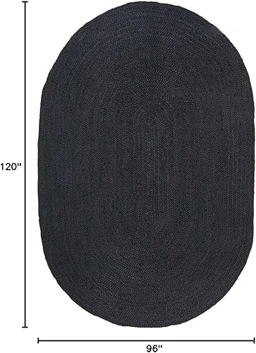 Miniatura 2 de DecorAvenue Alfombra india de yute trenzada hecha a mano negro 8 x 10 pies ovalada